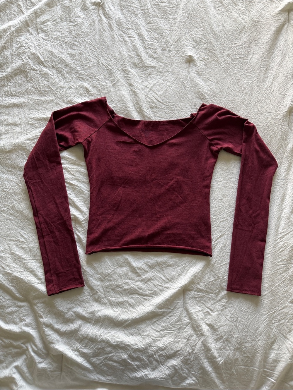 Brandy Melville Off-the-Shoulder V-Neck Long Sleeve Top - Burgundy - Picture 5 of 6
